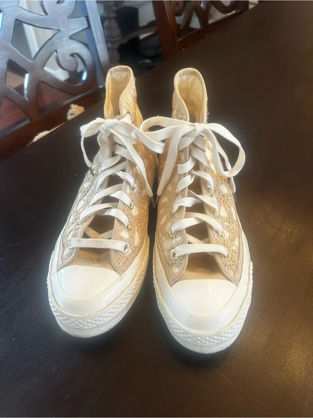 Converse Lace High-Top Sneakers in Cream - Picture 2 of 11